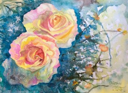 Rose Courts the Shade 11"X15" Original watercolor painting