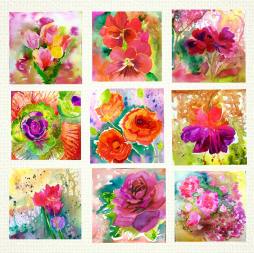 Passionate Summer/polyptychs 8"x8" original watercolor painting / 9 pieces paintings of 8"x8"